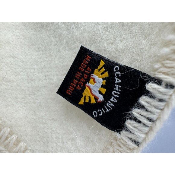 Ccahuantico Women's Alpaca Wool Scarf Beige Brown Stripe Thermal 63" - Picture 3 of 8